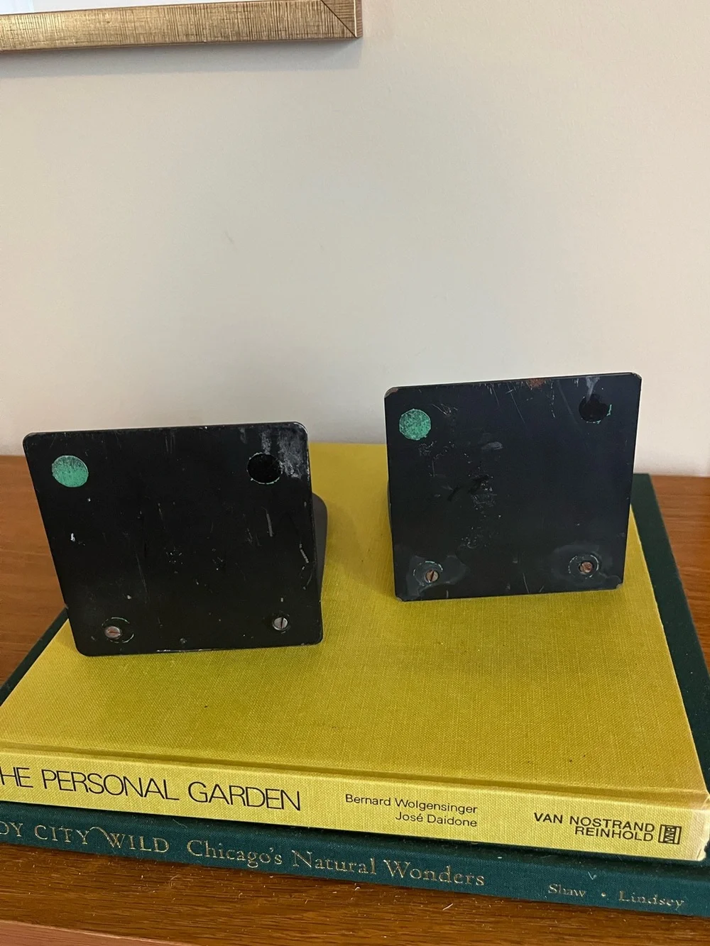 Decorative Brass Bookends with Enamel Inlay - Gold and Teal